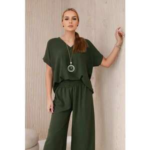 Set de bluza lejera cu colier si pantaloni - imagine