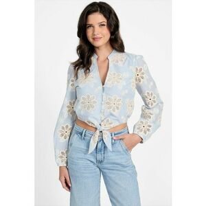 Camasa crop cu broderie imagine