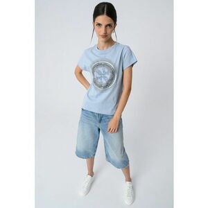 Tricou de bumbac cu imprimeu si strasuri imagine