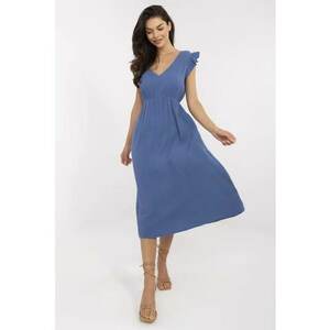 Rochie bumbac - decolteu V - albastru inchis - imagine