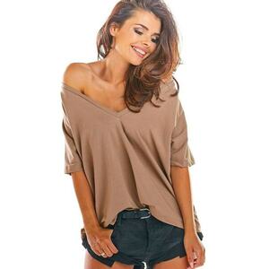 Bluza de bumbac cu decolteu in V - imagine