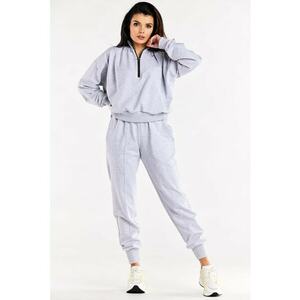 Pantaloni din bumbac cu talie medie si mansete elastice - imagine