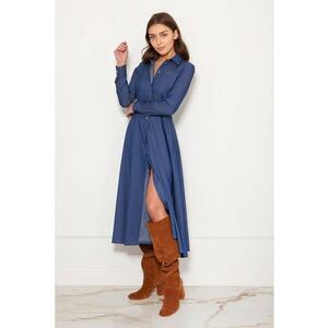 Rochie-camasa lunga cu aspect de denim - imagine