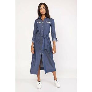 Rochie-camasa lunga cu prindere in talie si aspect de denim - imagine