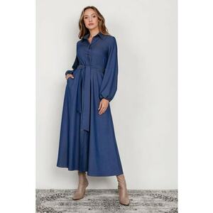 Rochie-camasa lunga cu nasturi si aspect de denim - imagine