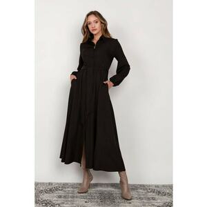Rochie-camasa lunga cu nasturi si cordon in talie - imagine