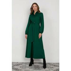 Rochie-camasa lunga cu cordon in talie si nasturi - imagine