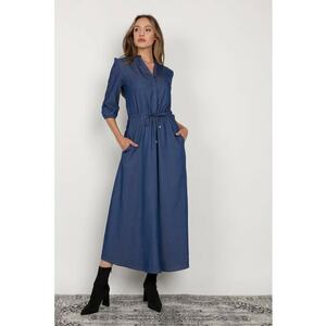 Rochie maxi cu snur in talie si aspect de denim - imagine