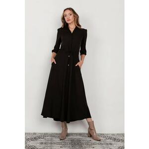 Rochie maxi cu snur in talie si maneci 3/4 - imagine