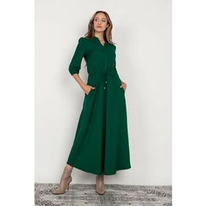 Rochie maxi cu maneci 3/4 si snur in talie - imagine