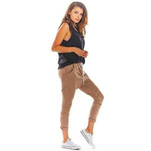 Pantaloni conici de bumbac cu talie medie - imagine