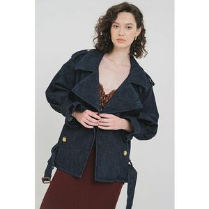 Jacheta de denim cu revere decupate imagine