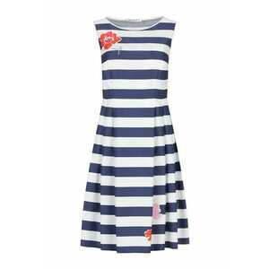Rochie evazata fara maneci - cu dungi si detalii florale - M imagine