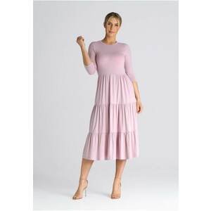 Rochie mulata cu volane - maneca 3/4 - roz - viscoza imagine