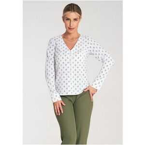 Bluza dama - Maneca lunga - Cu flori - Poliester/Elastan - Alb imagine