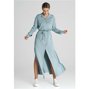 Rochie camasa lunga menta - maneci lungi - guler clasic - poliester imagine