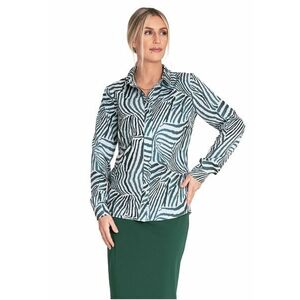 Camasa eleganta model zebra - verde/alb - material poliester/elastan - cu guler - maneci lungi imagine