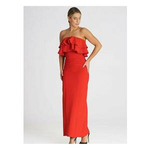 Rochie maxi eleganta - volane duble - rosu - elastan - poliester - viscoza imagine