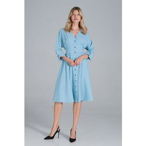 Rochie midi albastra - cu maneci 3/4 - cu nasturi - din poliester imagine