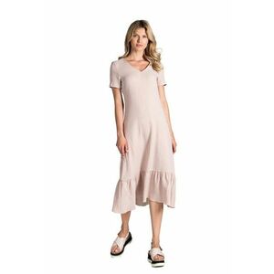 Rochie midi bej - din bumbac - cu volane - maneci scurte - pentru vara imagine