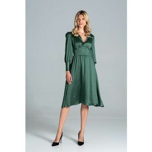 Rochie midi verde - Poliester - maneca lunga - croi evazat imagine