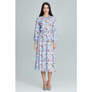 Rochie M600 - florala - albastru - midi - maneci lungi - poliester 95% - elastan 5% imagine