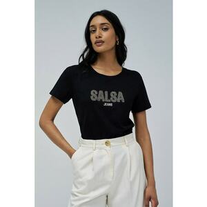 Tricou cu imprimeu si decolteu la baza gatului imagine