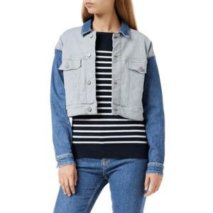 Jacheta din denim cu maneci contrastante - imagine