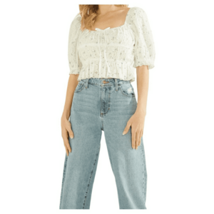 Bluza cu broderie si maneci bufante - imagine