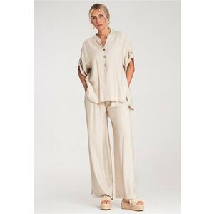 Compleu dama bluza si pantaloni - bej - doua piese - imagine