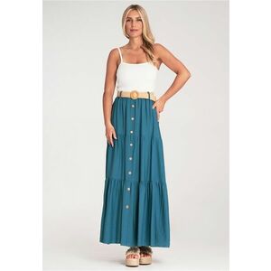 Fusta maxi bleumarin - cu nasturi si volane - din bumbac - cu talie elastica - imagine