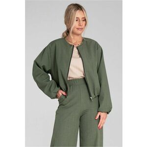 Geaca bomber verde masliniu - material textil - croiala lejera - cu fermoar si buzunare laterale - imagine