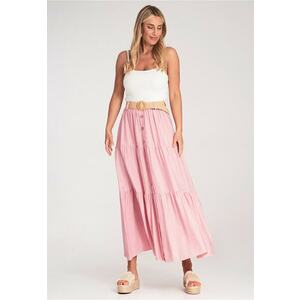 Fusta maxi roz - bumbac - cu volane si curea impletita - imagine