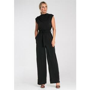 Salopeta dama - neagra - eleganta - cu decolteu drapat si talie elastica - imagine