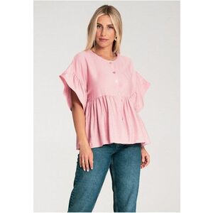 Bluza dama - roz - croiala lejera - bumbac - cu volane - imagine