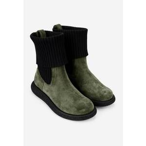 Ghete kaki din piele intoarsa cu material textil negru 38 imagine