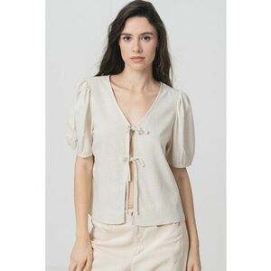 Bluza din amestec de in cu prinderi frontale Frieda imagine