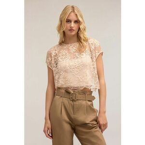 Bluza din dantela cu maneci scurte si model floral imagine