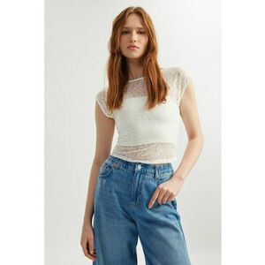 Tricou crop cu strat exterior din dantela imagine