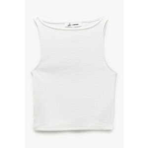 Top crop cu decolteu barcuta imagine