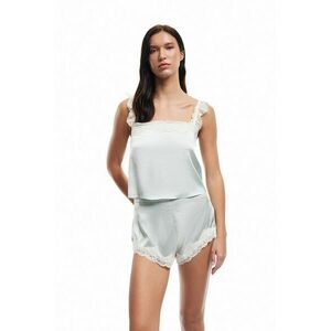 Pantaloni scurti de pijama cu aspect satinat si captuseala din dantela imagine