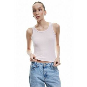 Top crop cu decolteu rotund si aspect striat imagine