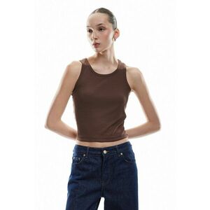 Top crop cu decolteu rotund si aspect striat imagine