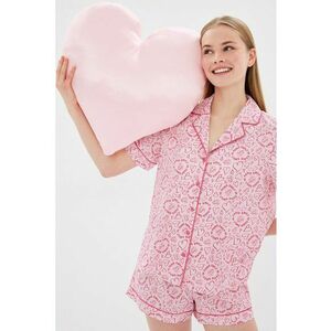 Pantaloni scurti de pijama cu snur de ajustare si model cu inimi imagine