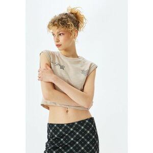 Tricou crop cu imprimeu text imagine