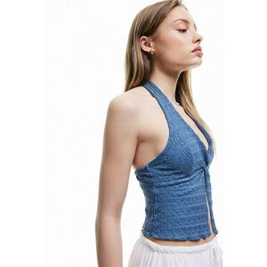 Top crop texturat cu decolteu in V imagine