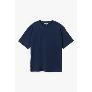 Tricou din bumbac cu model uni si decolteu la baza gatului imagine