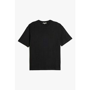 Tricou din bumbac cu model uni si decolteu la baza gatului imagine