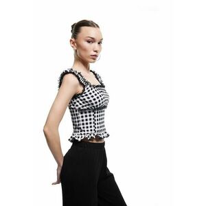 Top cu garnituri din dantela si model in carouri imagine