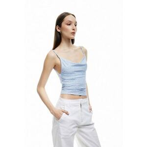 Top crop cu fronseuri si model floral imagine